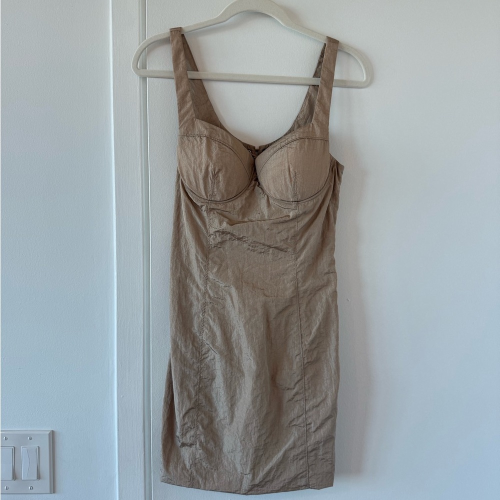 Naked Wardrobe Tan Chemise Slip Dress